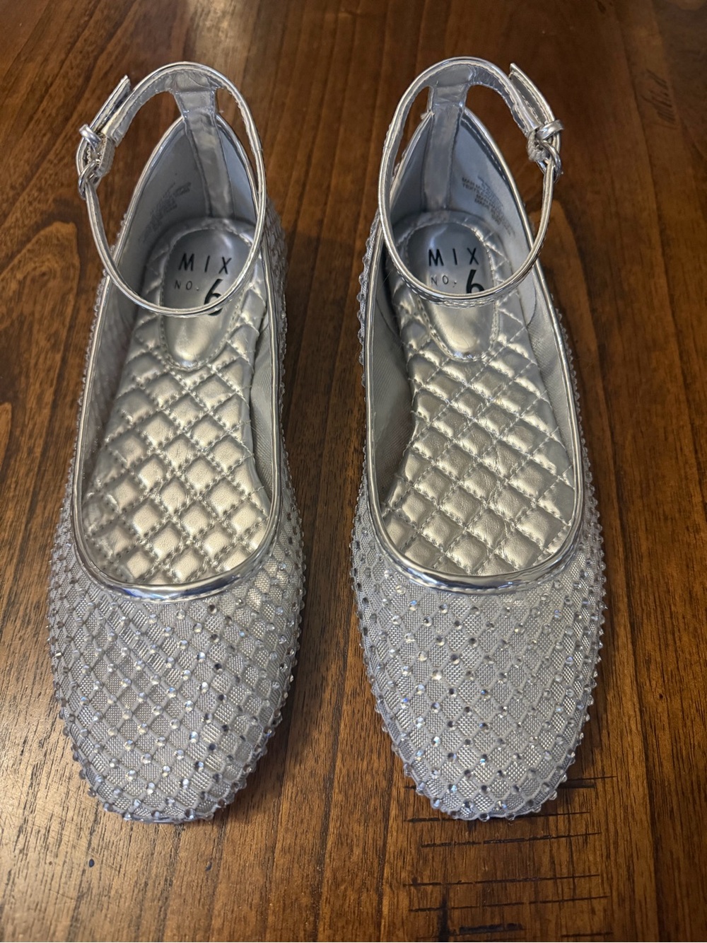 Mix No. 6 Silver Quilted Embellished Ankle-Strap Flats
